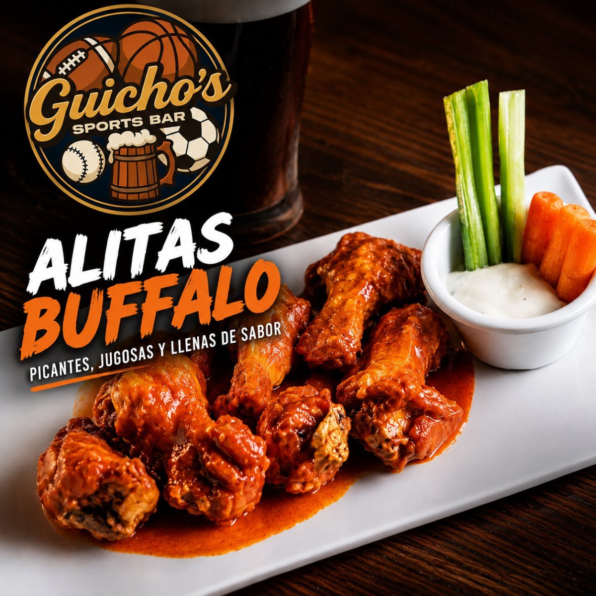 Orden de alitas búfalo de Guicho's Sports Bar