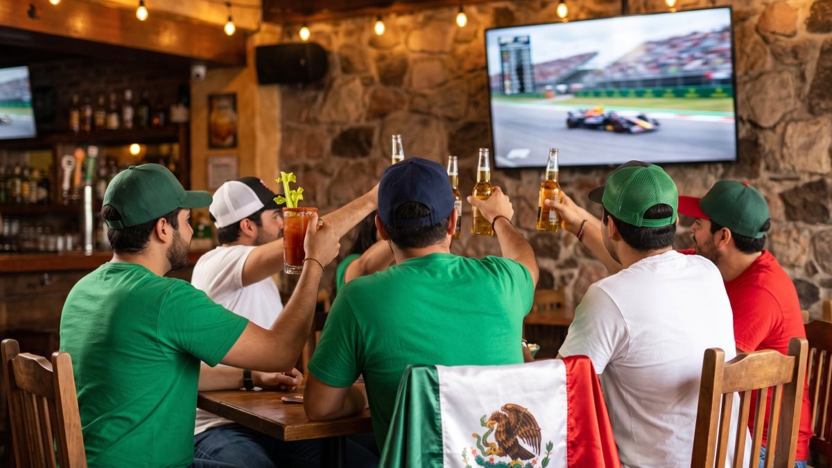 Mexican fans watching Formula 1 at a sports bar in Nuevo Vallarta