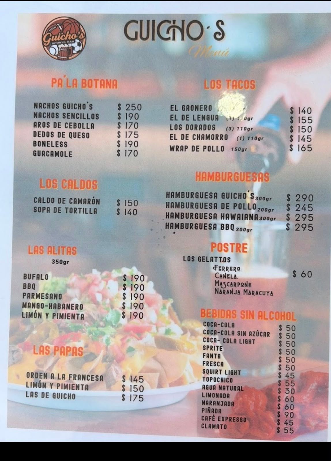 Menú físico de Guicho's